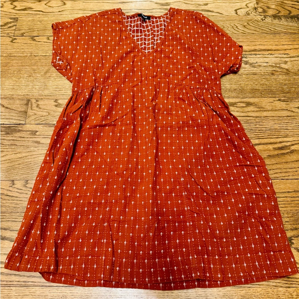Madewell Rust Cotton V-Neck Babydoll Dress Small